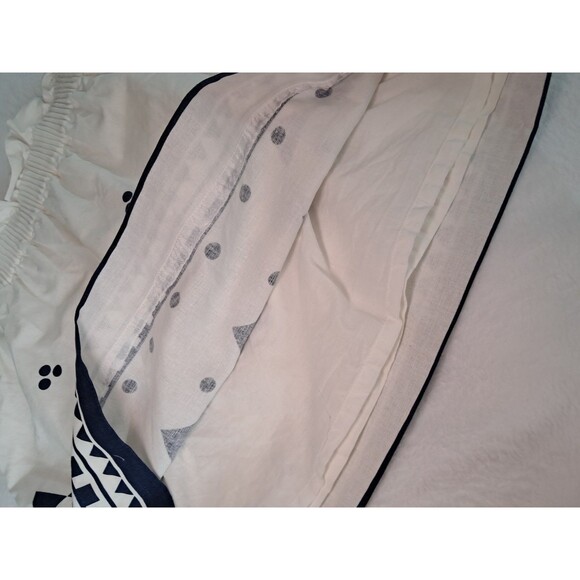 J. Crew Pull On Skirt Elastic Waist Linen Blend Cream Navy Geometric Size 4 - Picture 6 of 9